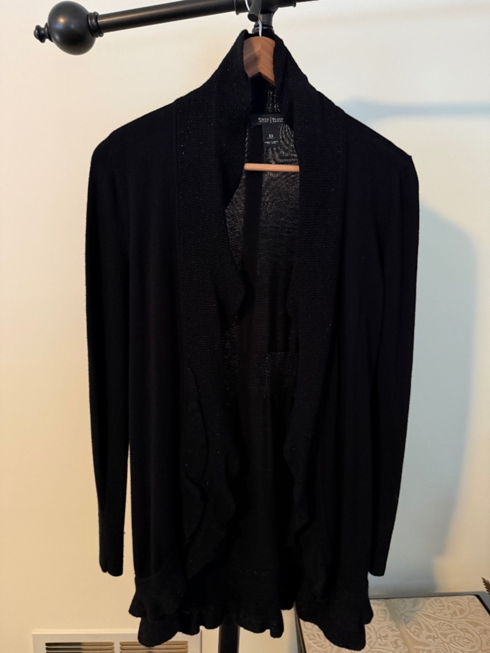 WHBM Black Silver Ball Chain Trim Open Draped Cardigan Cover Up Sweater XS